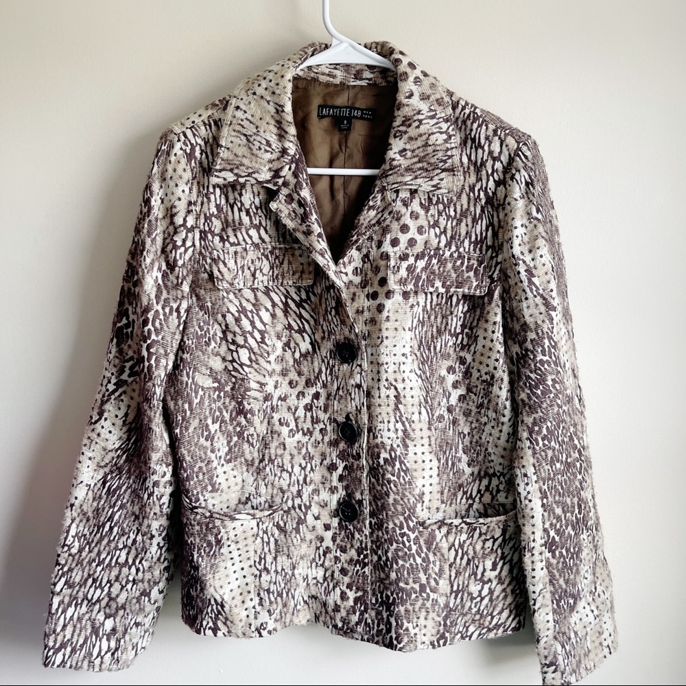Lafayette 148 Wool Silk Blend Career Blazer Animal Print